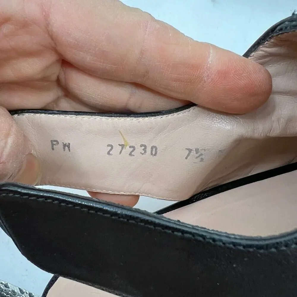 Stuart Weitzman Womens 7.5 Sandal Black Slingback Wedge Espadrille Chain Detail - Picture 11 of 14